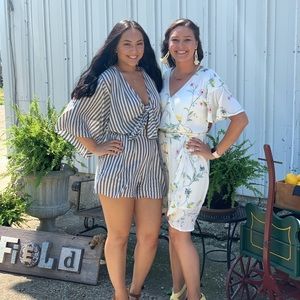 Blue and white striped romper